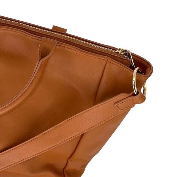 Designer Womens Vegan Leather Tote Saddle Shoulder Handbag Camel Tan Large - Picture 2 of 9